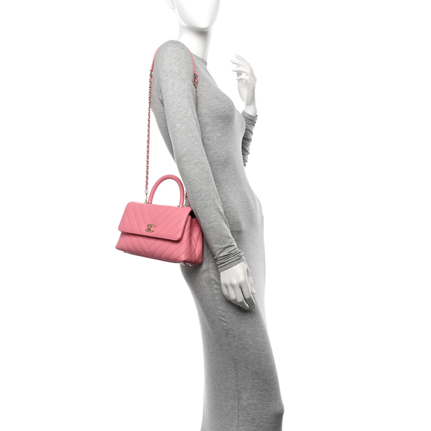 Caviar Chevron Quilted Mini Coco Handle Flap Pink