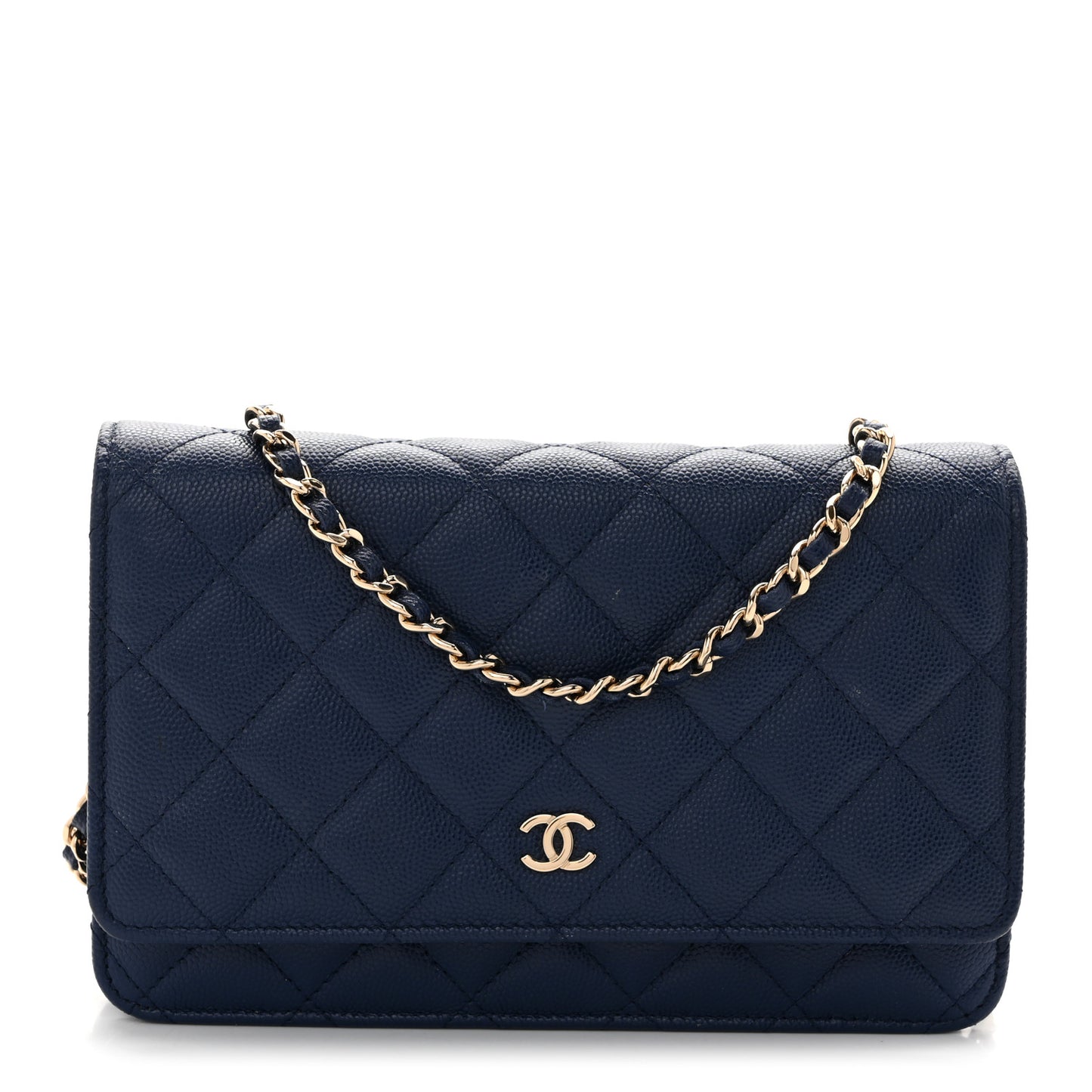 Caviar Quilted Wallet on Chain WOC Navy Blue
