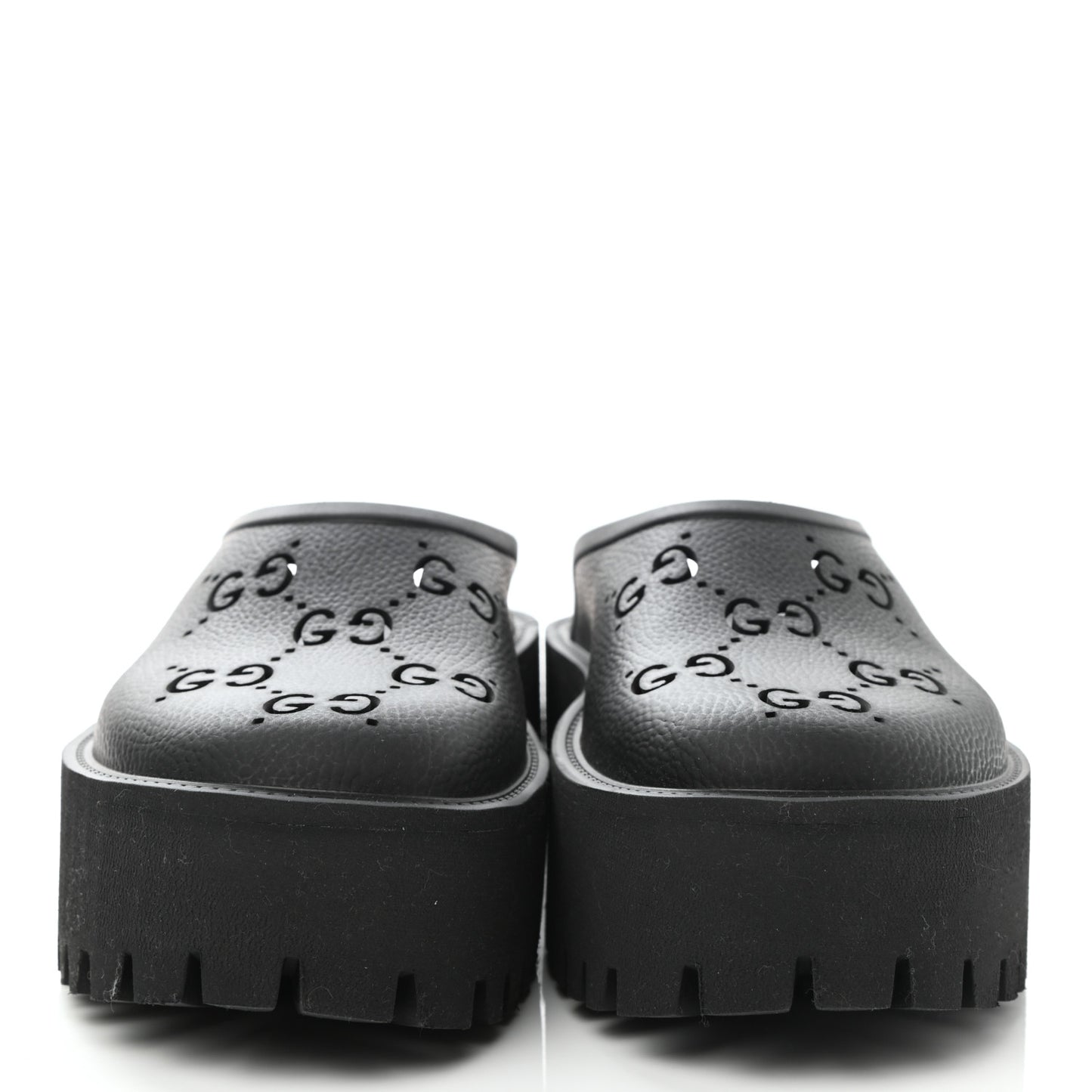 Rubber GG Monogram Perforated Elea Platform 55mm Lug Sole Sandals 38 Black