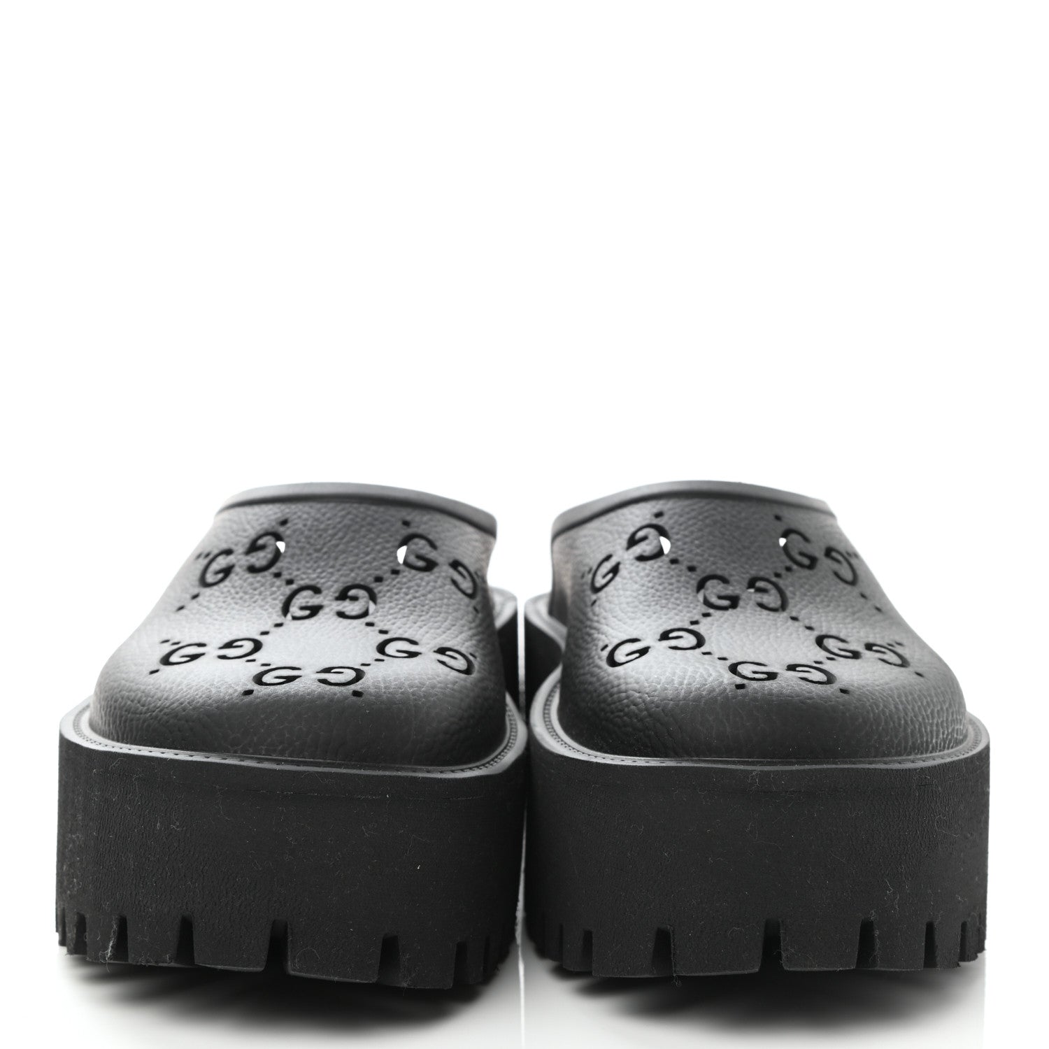 Gucci Rubber GG Monogram Perforated Elea Platform 55mm Lug Sole Sandals 38 Black 2 of 7