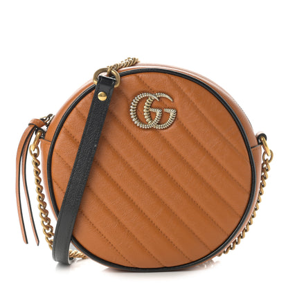 Gucci Azalea Calfskin Matelasse Diagonal Mini Torchon GG Marmont Round Shoulder Bag Cognac Black 1 of 13