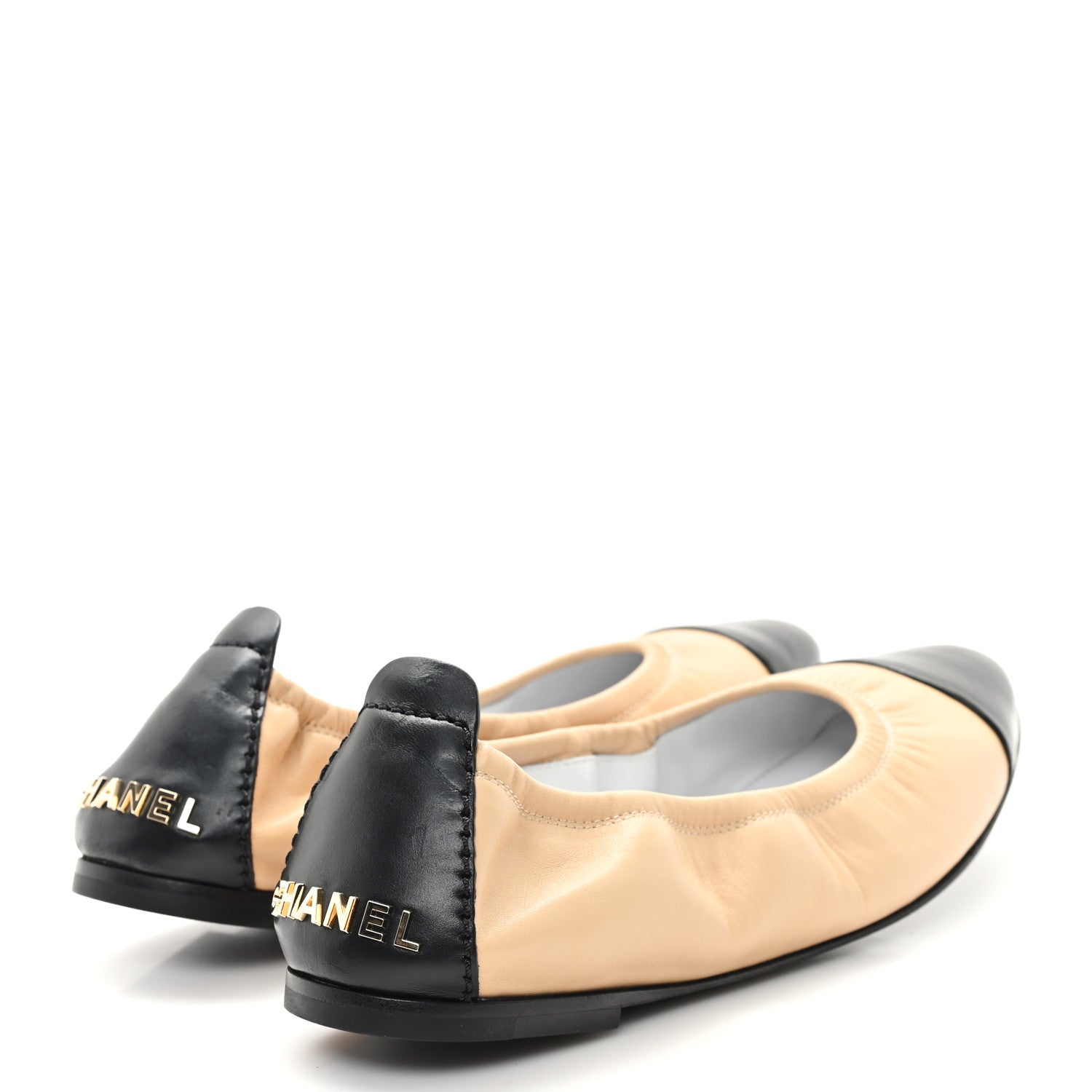 Chanel Lambskin Shiny Goatskin Calfskin Ballerina Flats 39.5 Beige Black 4 of 9