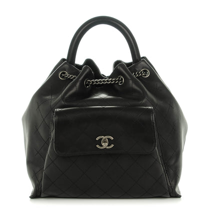 Chanel Calfskin Stitched Large Urban Luxury Drawstring Backpack Black 1 of 7