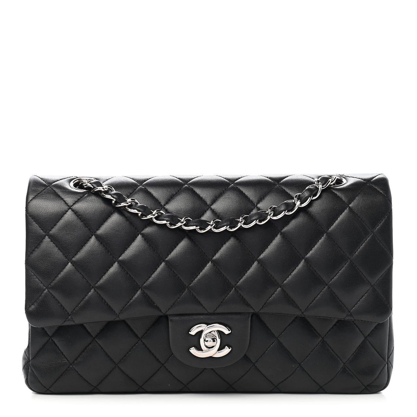 Lambskin Quilted Medium Double Flap Black
