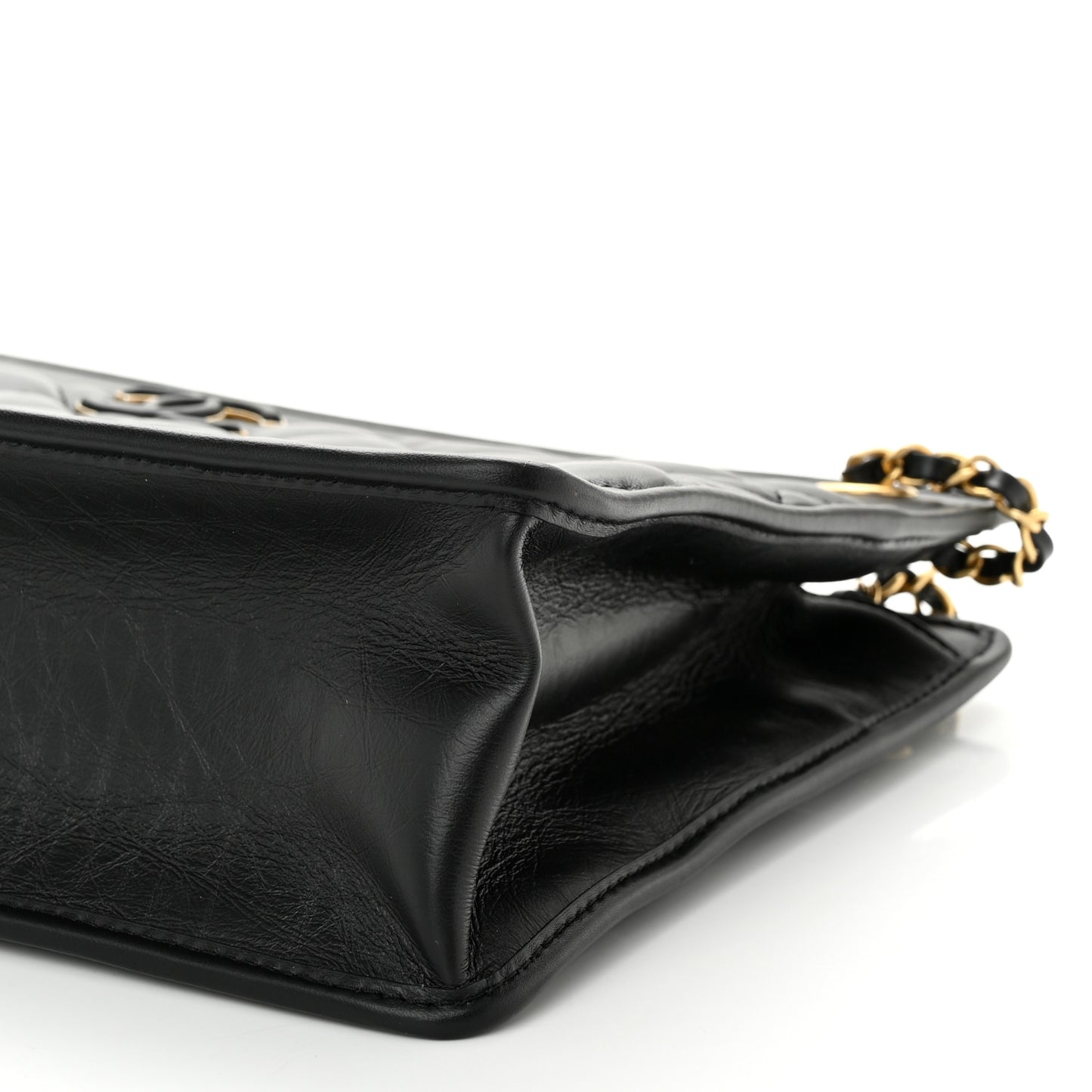 Aged Calfskin Quilted Graphic Catch Shopping Bag Black