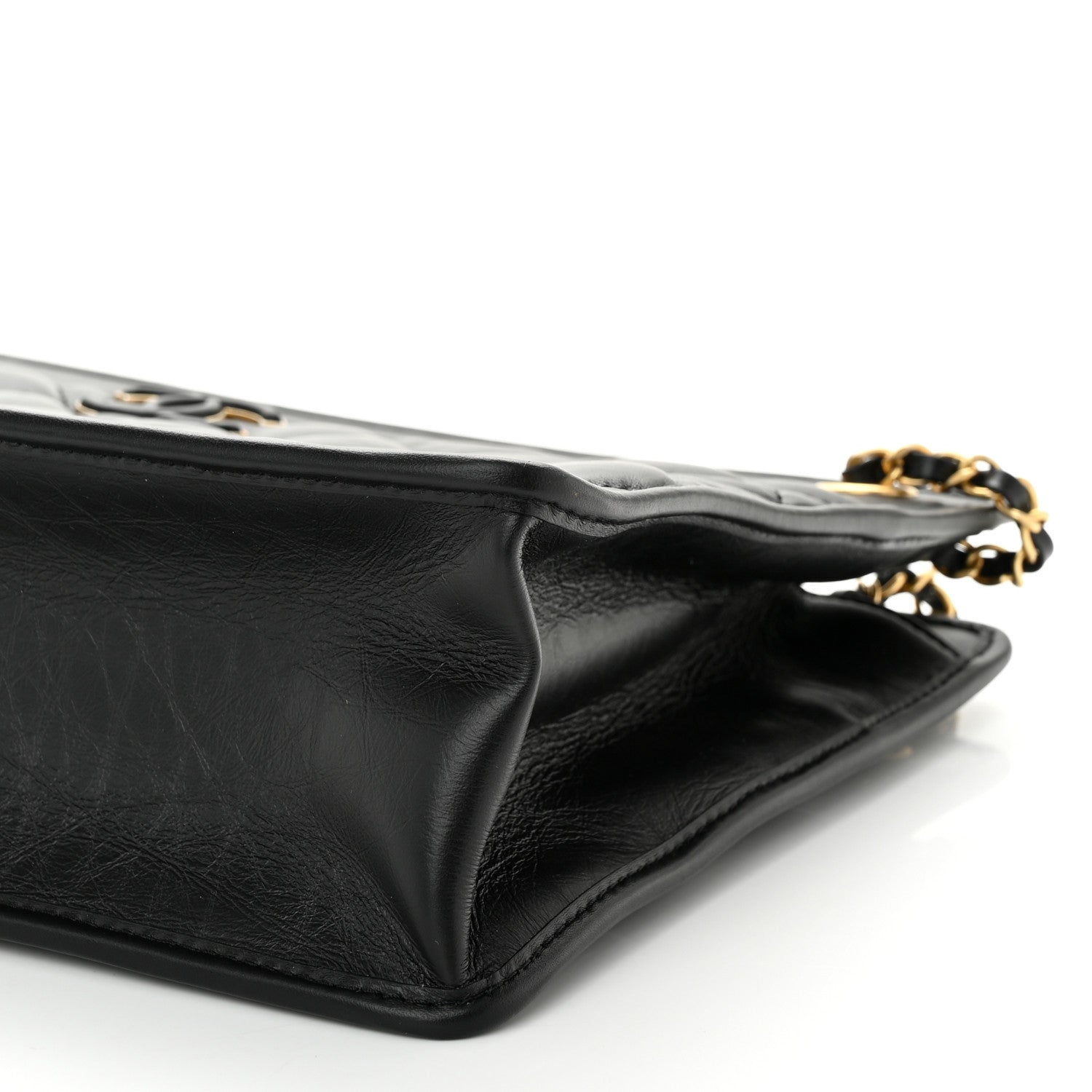 Chanel Aged Calfskin Quilted Graphic Catch Shopping Bag Black 9 of 9