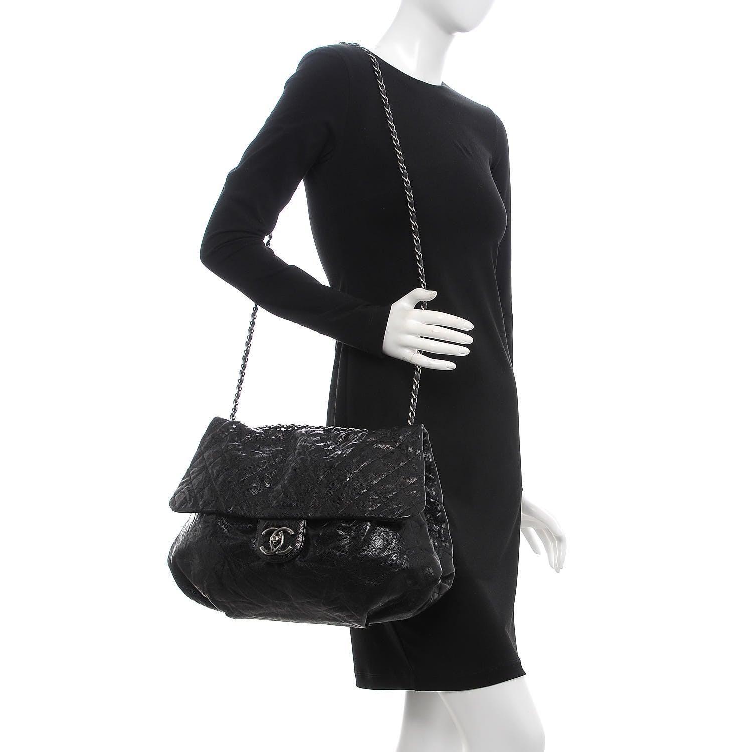 Chanel Crumpled Caviar Quilted Maxi Elastic Flap Black 2 of 7