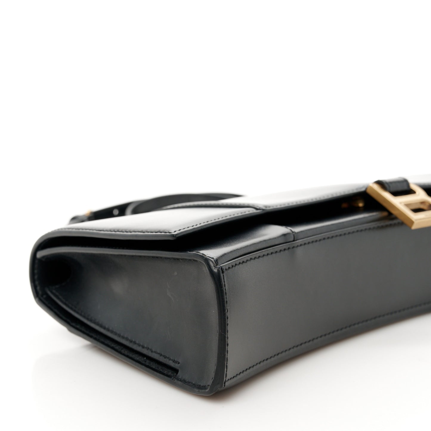 Shiny Box Calfskin Hourglass Stretch Top Handle Bag Black
