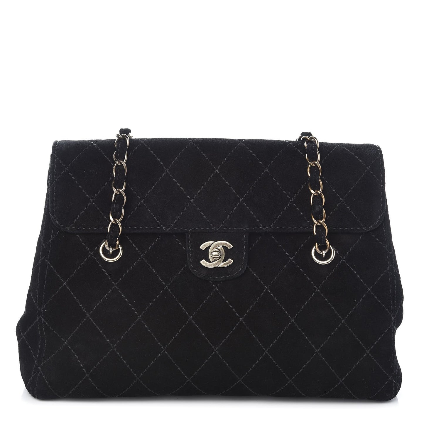 Suede Diamond Stitched Flap Bag Black