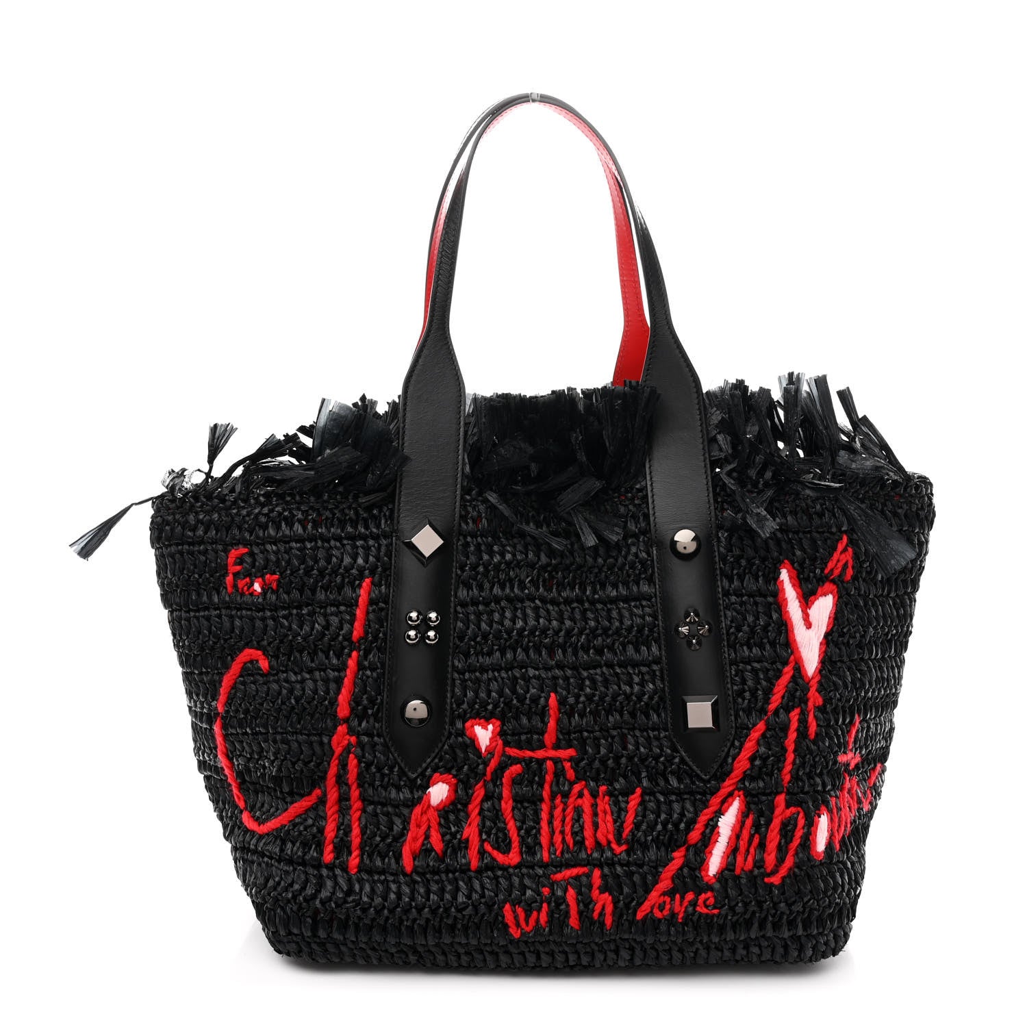 Christian Louboutin Raffia Medium Frangibus Starlight Tote Black 1 of 12