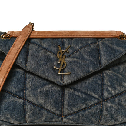 Saint Laurent Denim Quilted Small Loulou Puffer Monogram Chain Satchel Blue Cinnamon 14 of 23