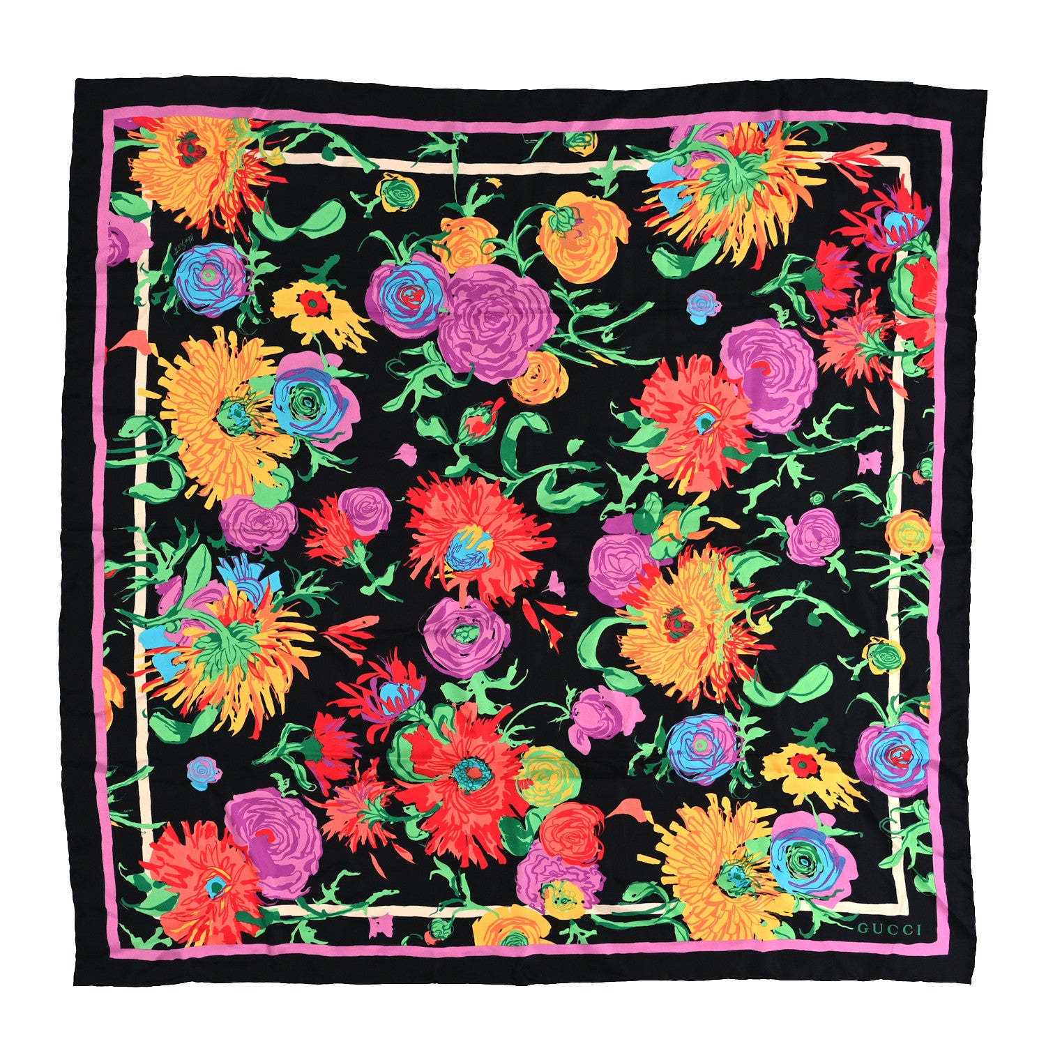 Gucci X KEN SCOTT Silk Twill Jenni Square Scarf Black Pink 1 of 4