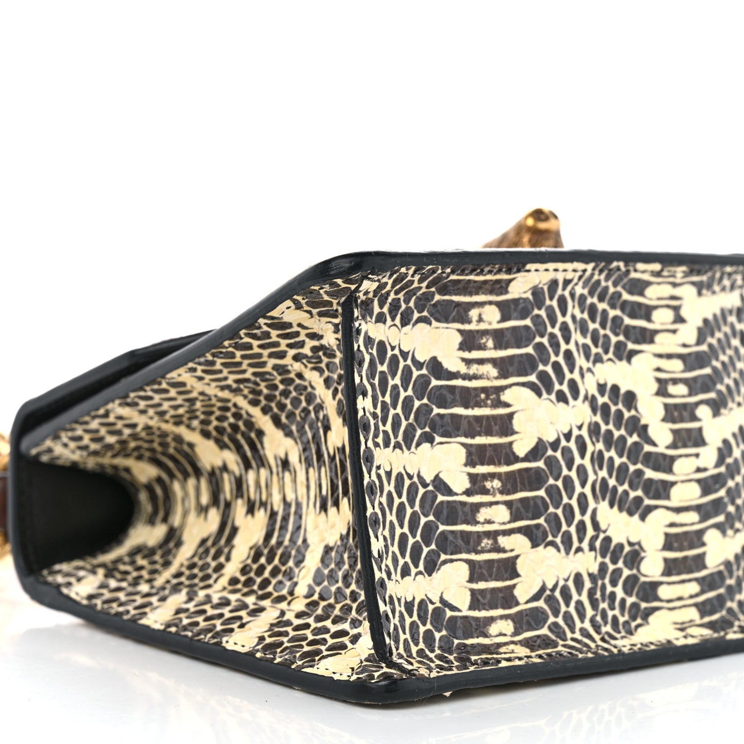 Snakeskin Pearl Mini Fox Broche Bamboo Top Handle Bag Roccia Hibiscus Red Mystic White
