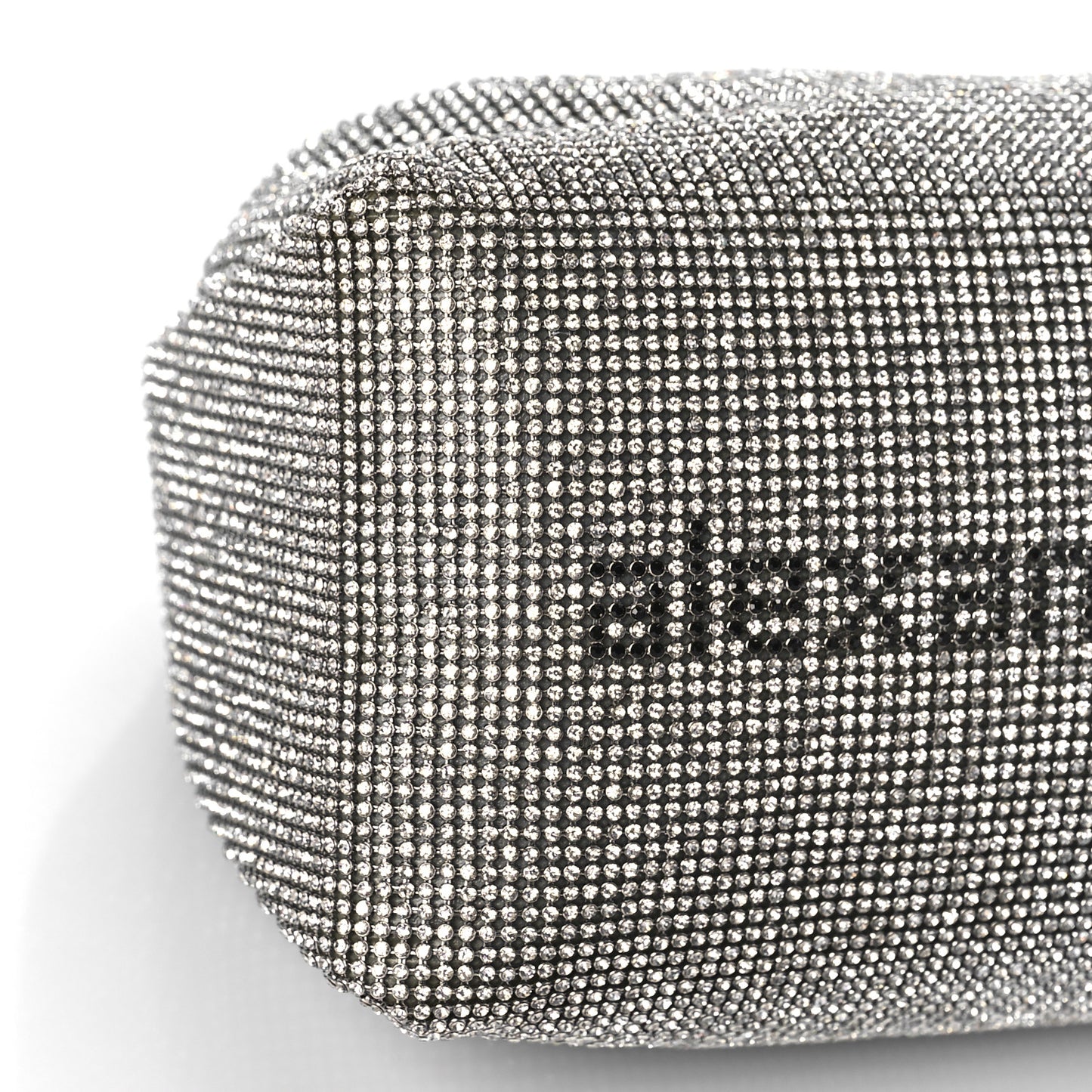 Mesh Crystal Rhinestone Mini Scrunchie Clutch Black Silver