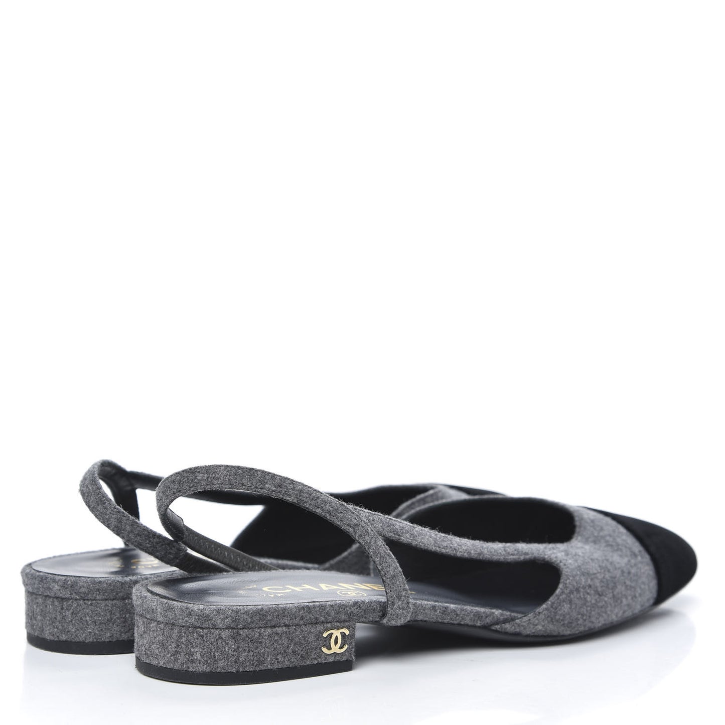 Wool Velvet Cap Toe CC Slingback Pumps 36.5 Black Grey