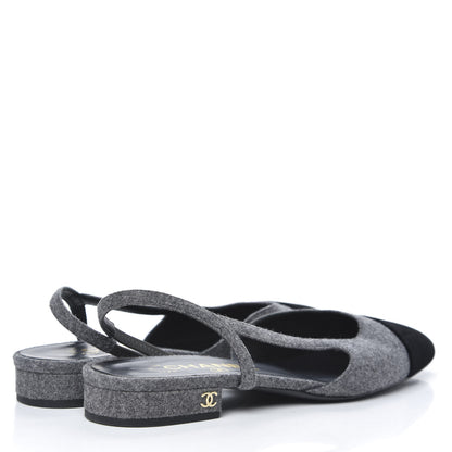 Chanel Wool Velvet Cap Toe CC Slingback Pumps 36.5 Black Grey 4 of 9