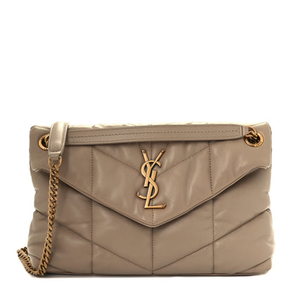 Saint Laurent Lambskin Quilted Small Loulou Puffer Monogram Chain Satchel Dark Beige 1 of 11