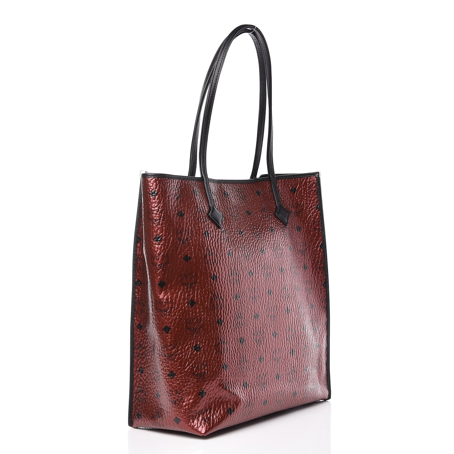 MCM Metallic Visetos Medium Kira North South Shopper Tote Scooter Red 4 of 11