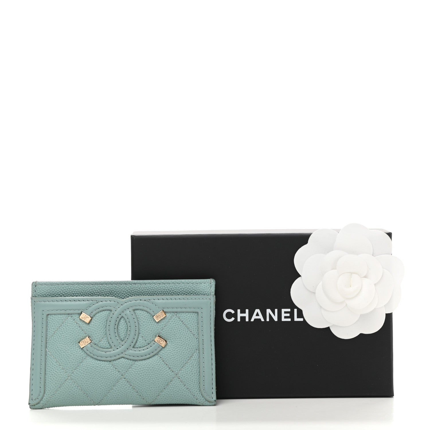 Chanel Caviar Quilted Filigree Card Holder Light Blue 10 of 10