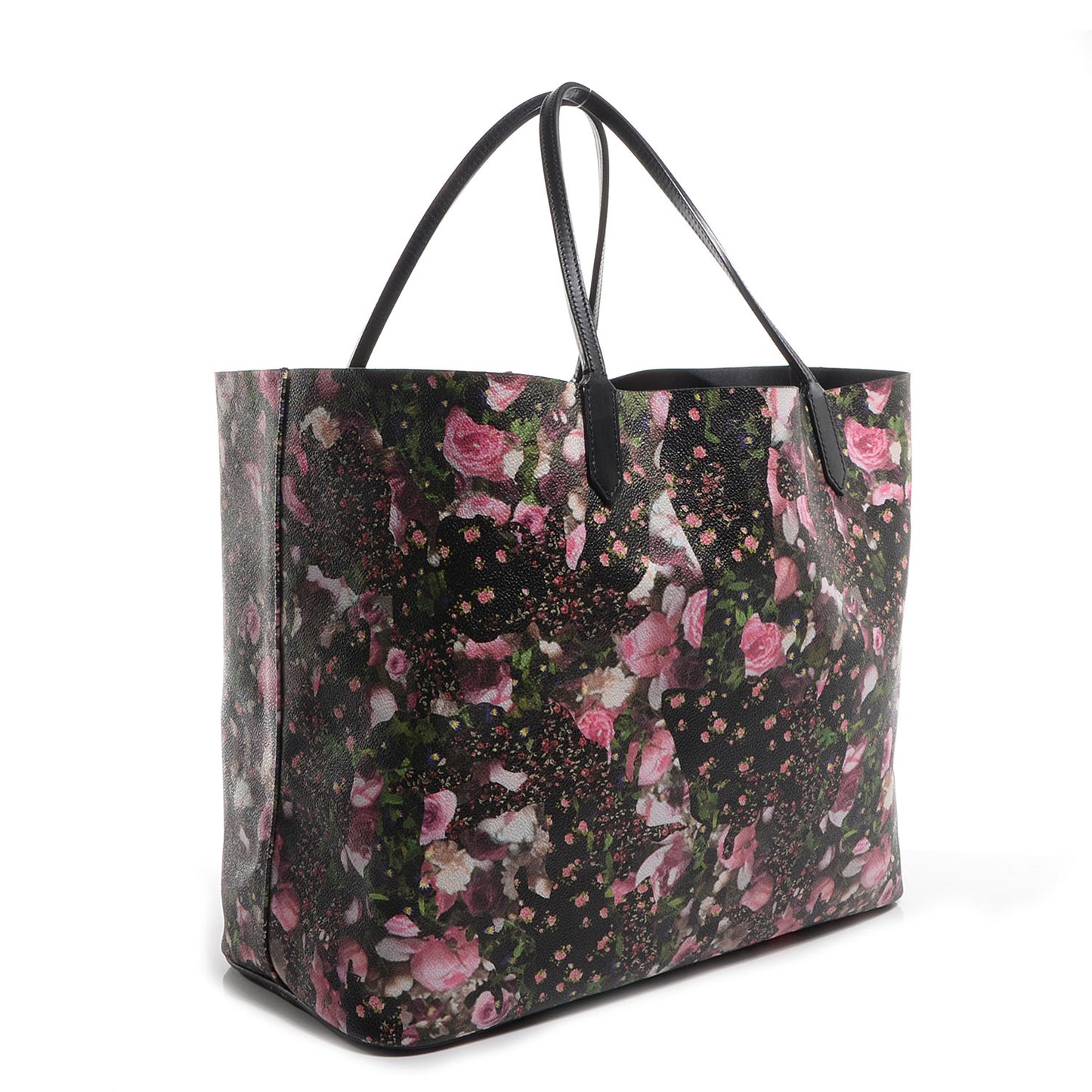Textured Coated Canvas Roses Camouflage Print Large Antigona Tote Black