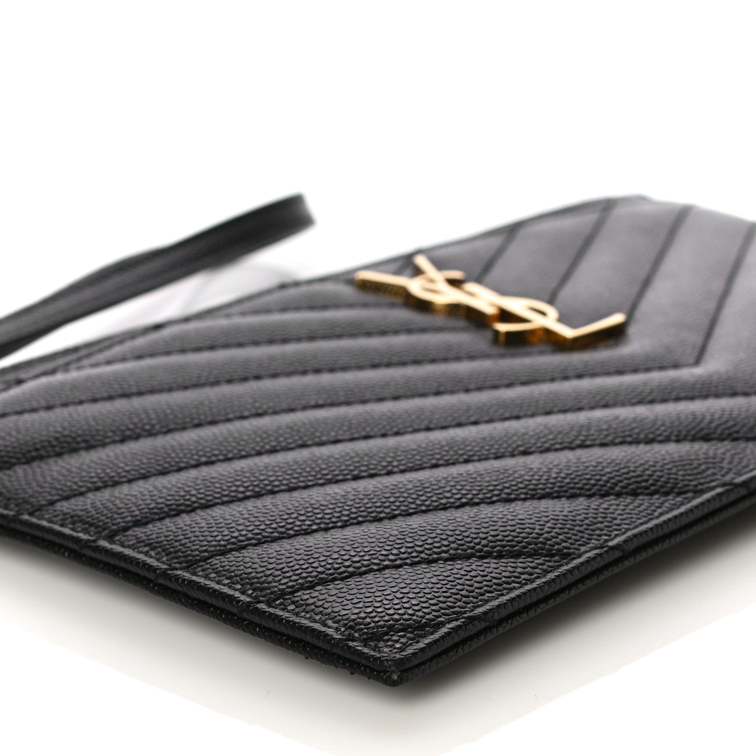 Saint Laurent Grain De Poudre Chevron Monogram Large Bill Pouch Black 9 of 10