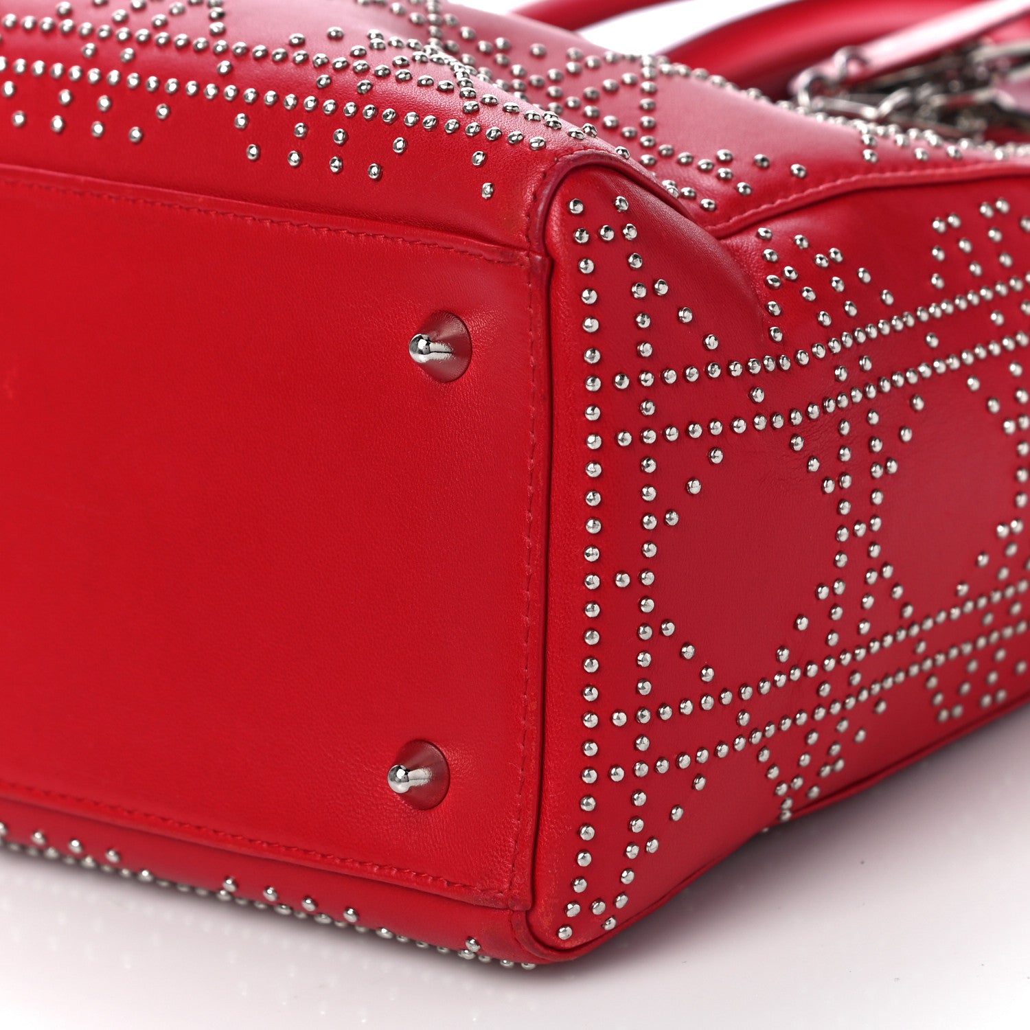 Christian Dior Lambskin Studded Cannage Medium Lady Dior Red 10 of 10