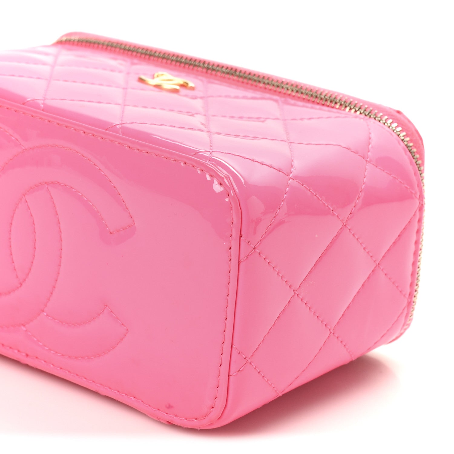 Chanel Patent Quilted Pearl Crush Small Vanity Case With Chain Neon Pink 11 of 11