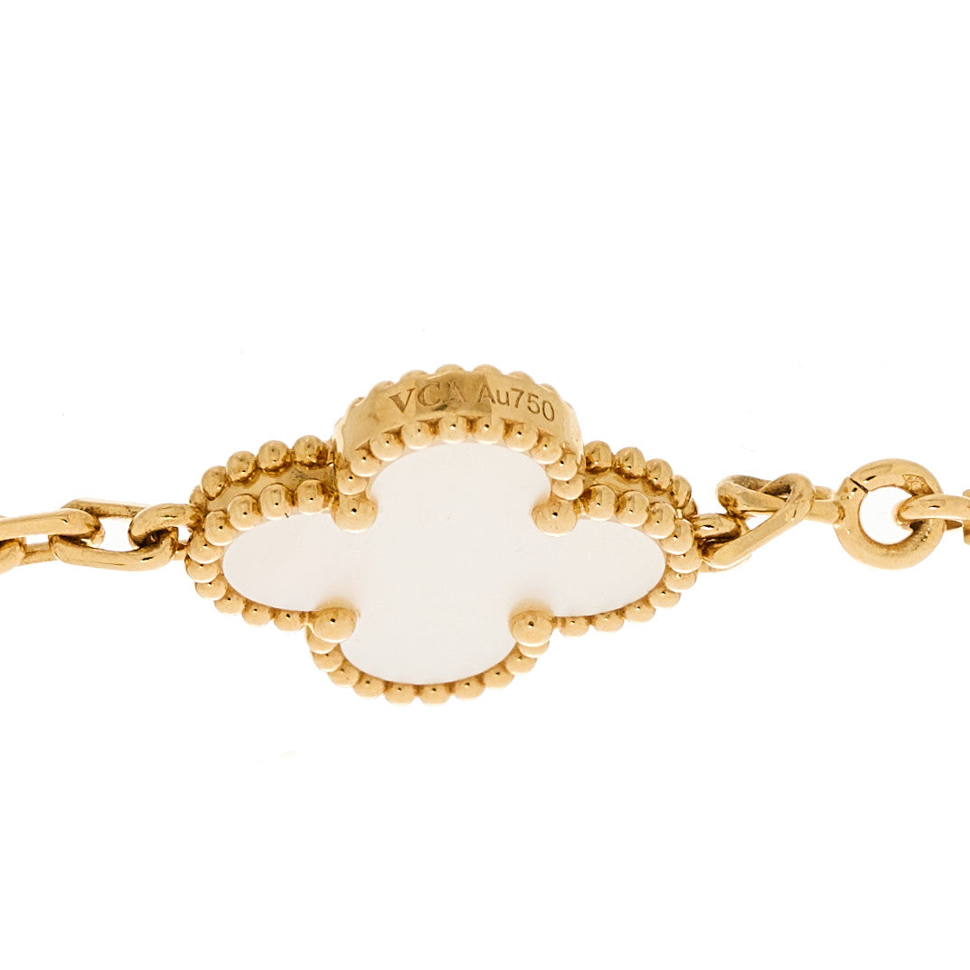 Van Cleef & Arpels 18K Yellow Gold Mother of Pearl 5 Motifs Vintage Alhambra Bracelet 4 of 5