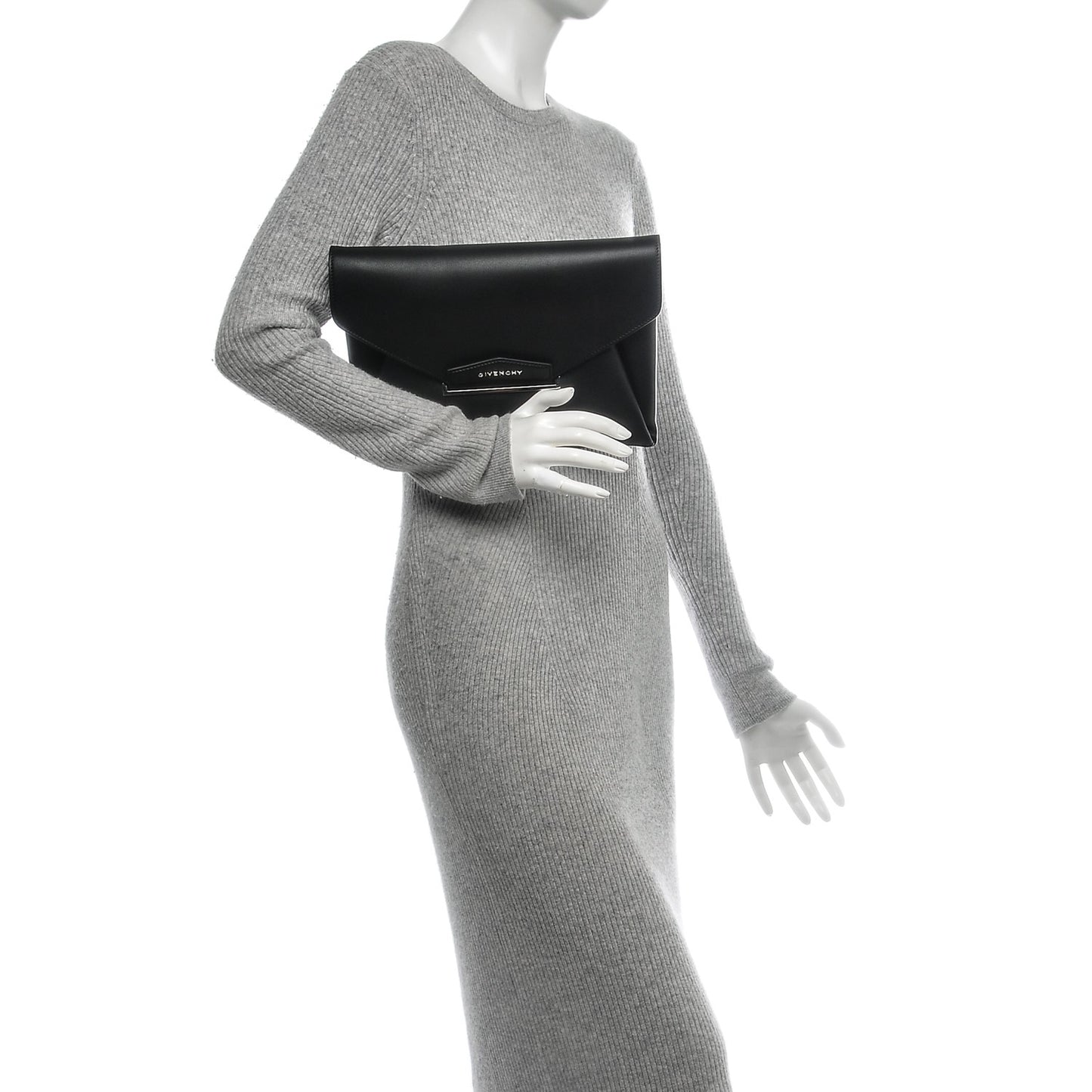 Calfskin Medium Antigona Envelope Clutch Black