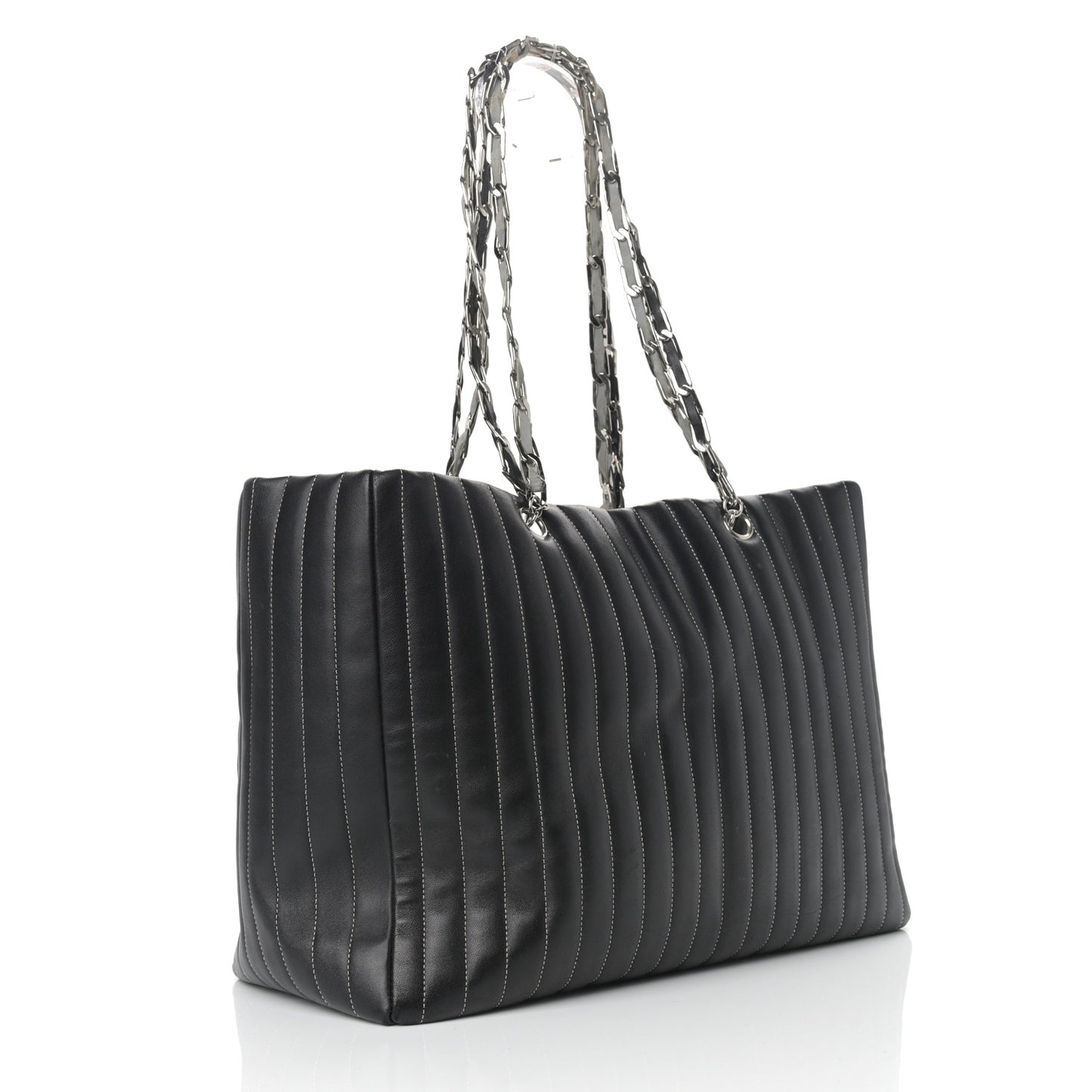 Lambskin Vertical Quilted Large Mademoiselle Tote Black