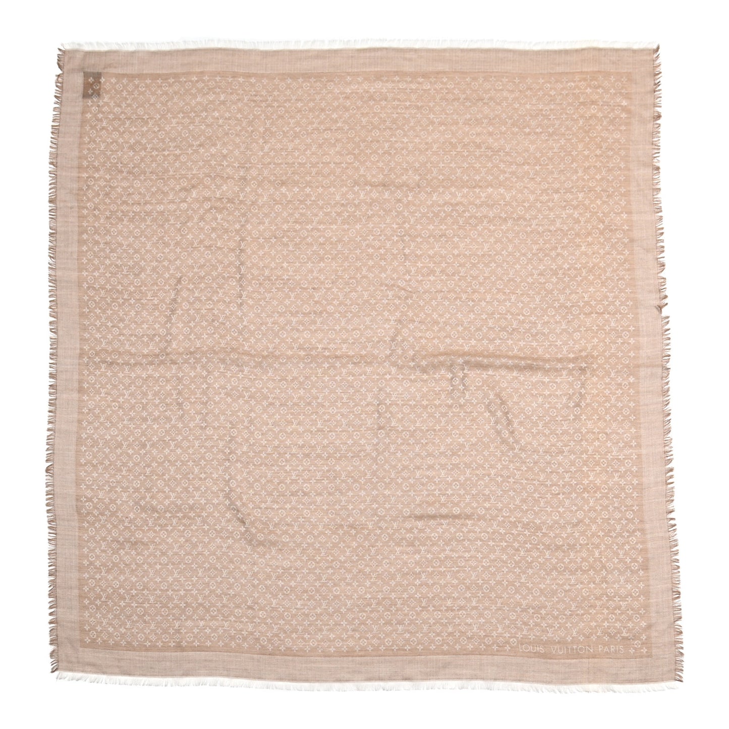 Silk Wool Petit Louis Monogram Shawl Beige