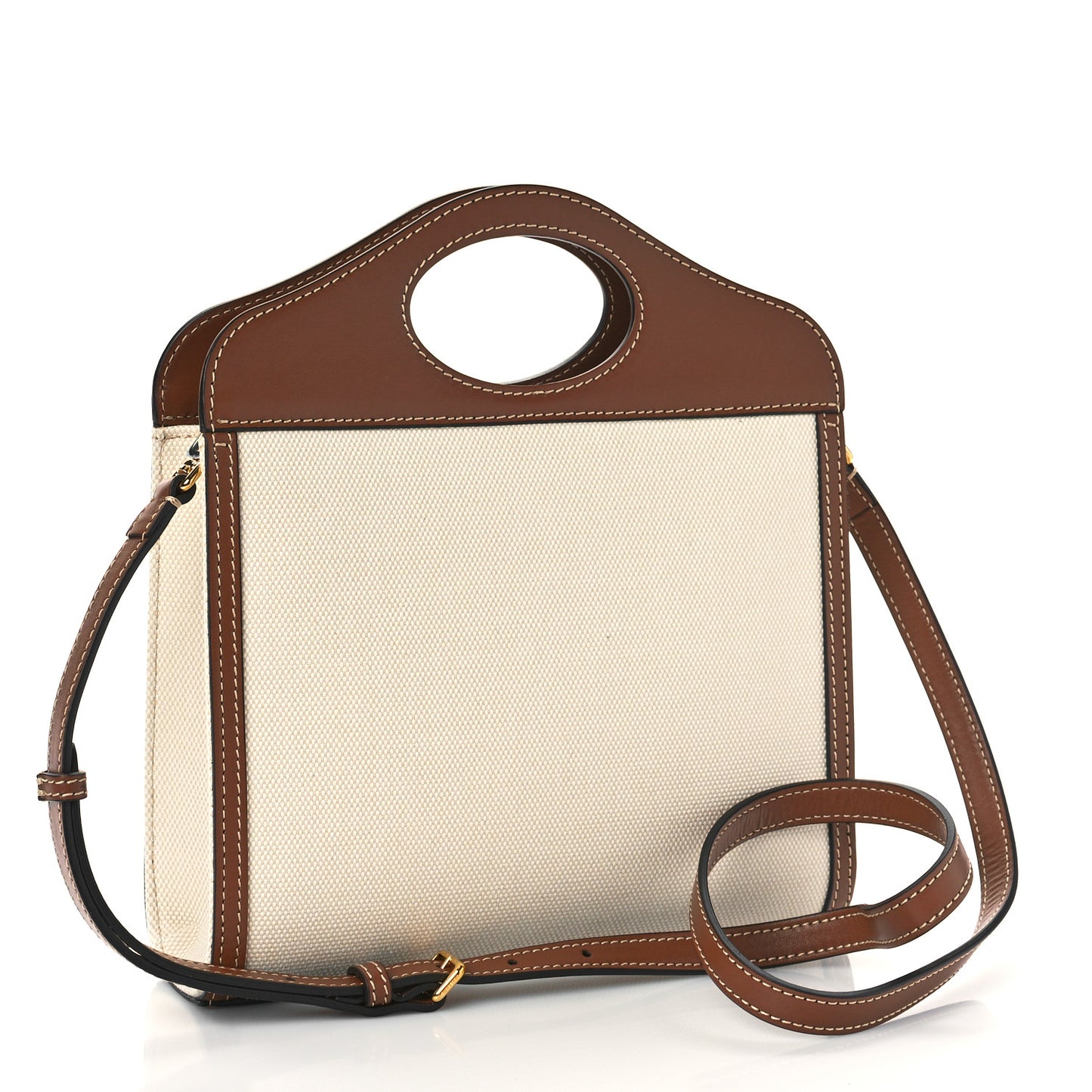 Canvas Smooth Calfskin Two Tone Mini Pocket Bag Natural Malt Brown