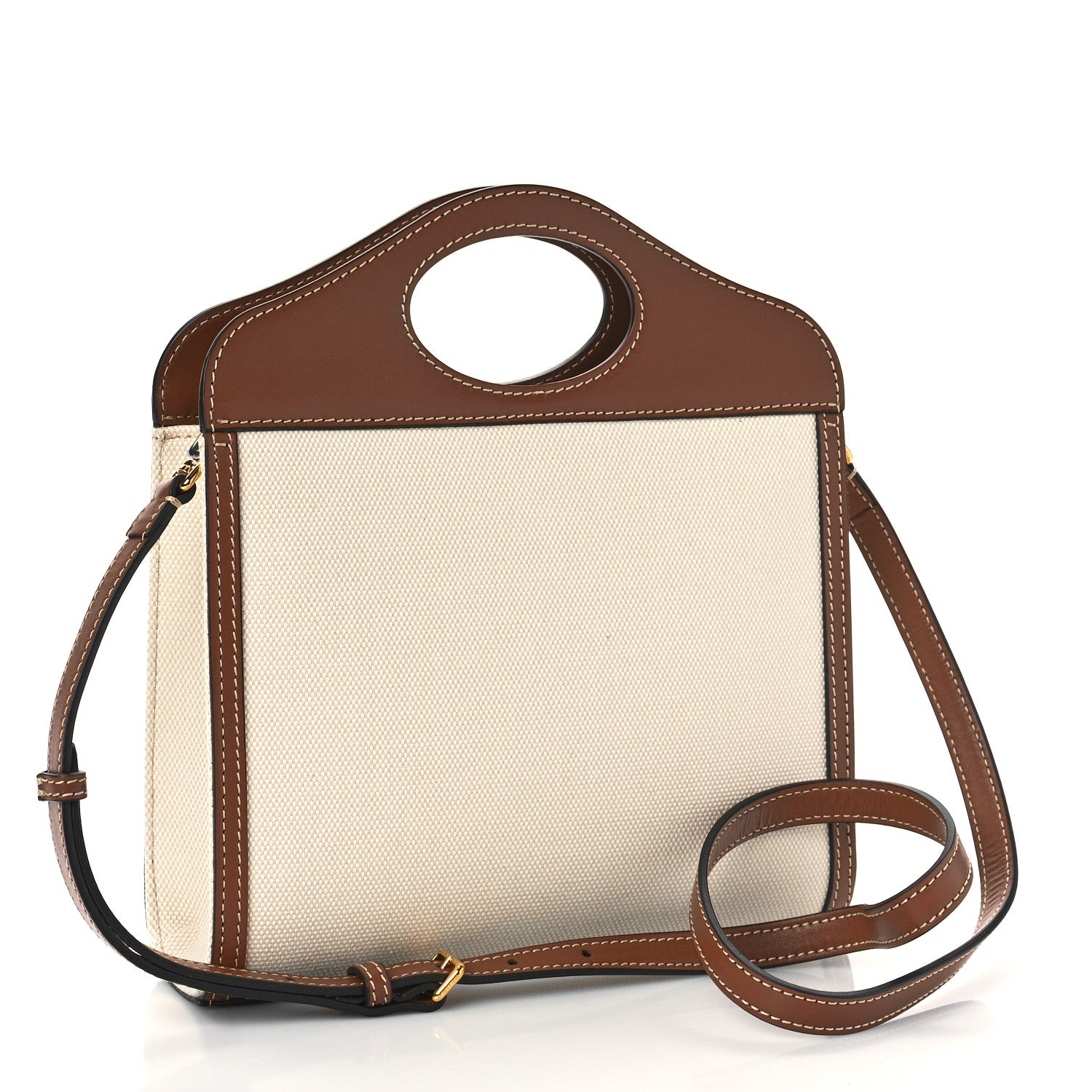 Burberry Canvas Smooth Calfskin Two Tone Mini Pocket Bag Natural Malt Brown 3 of 8