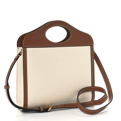 Burberry Canvas Smooth Calfskin Two Tone Mini Pocket Bag Natural Malt Brown 3 of 8