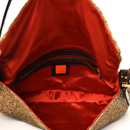 Fendi Beaded Baguette Beige Gold 4 of 4