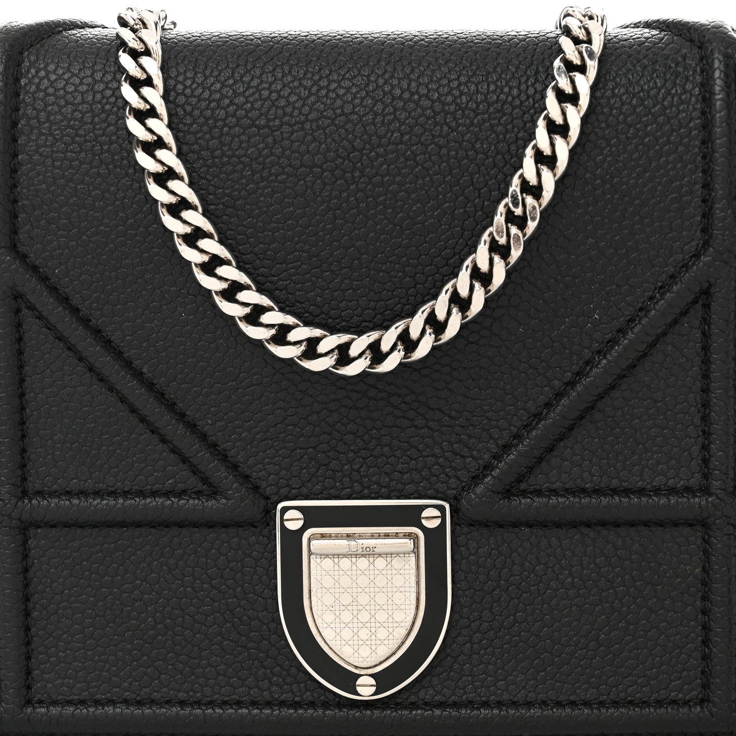 Christian Dior Grained Calfskin Diorama Wallet on Chain Pouch Black 8 of 11