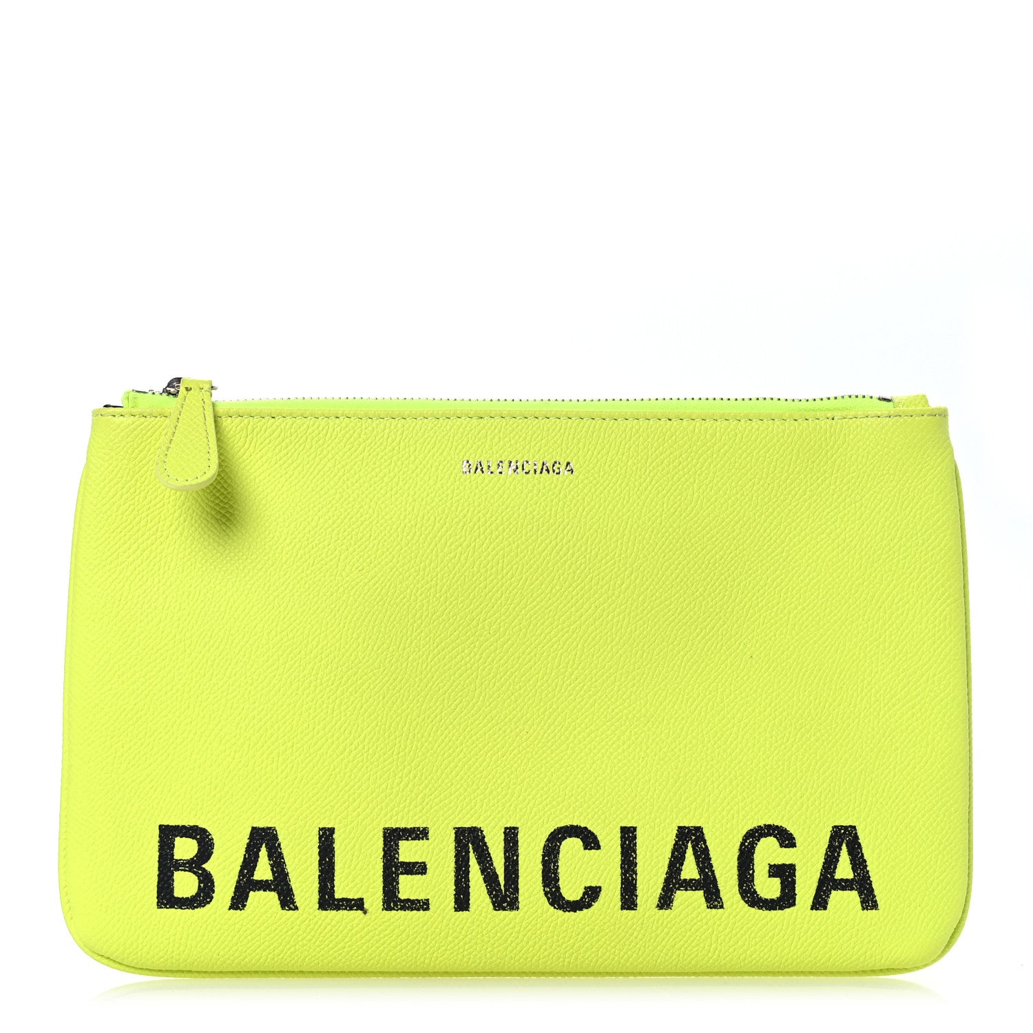 Balenciaga Calfskin Logo Zip Pouch Acid Green Black 1 of 13