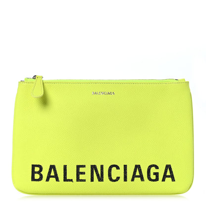 Balenciaga Calfskin Logo Zip Pouch Acid Green Black 1 of 13