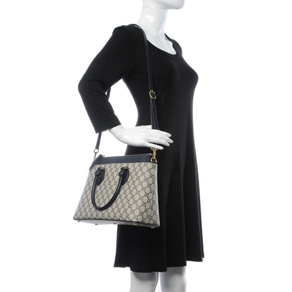Gucci GG Supreme Monogram Small Zip Top Tote Beige Blue 2 of 10