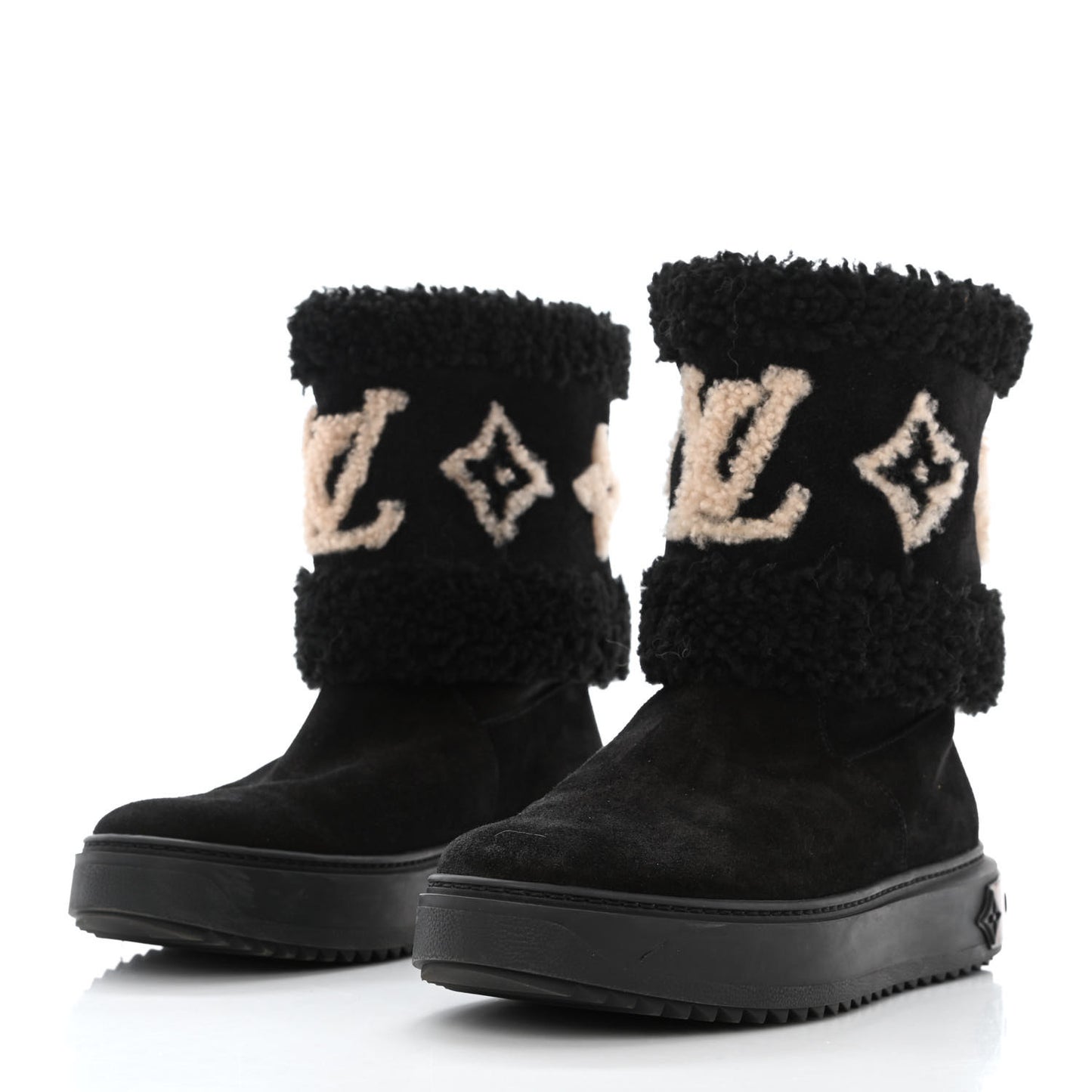 Suede Calfskin Shearling Snowdrop Flat Ankle Boot 37.5 Black