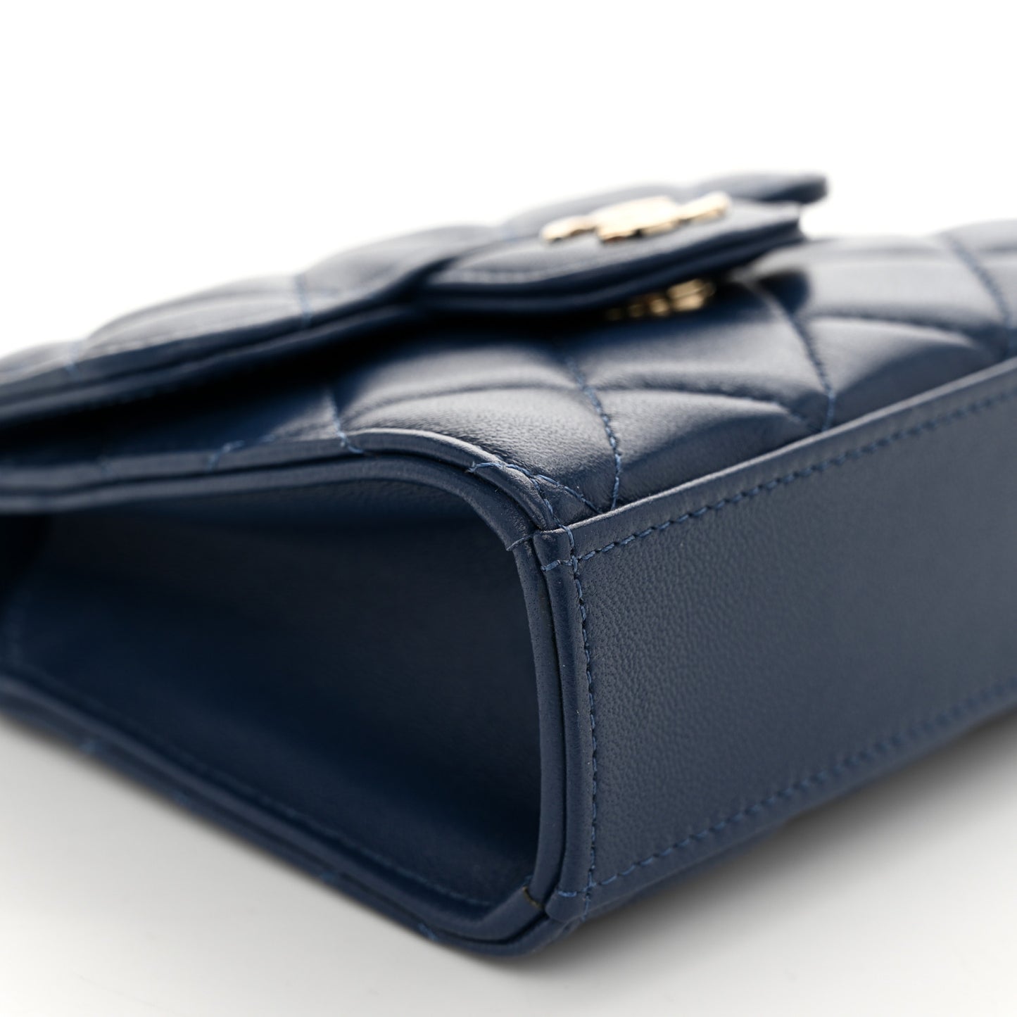 Lambskin Quilted Top Handle Clutch With Chain Blue