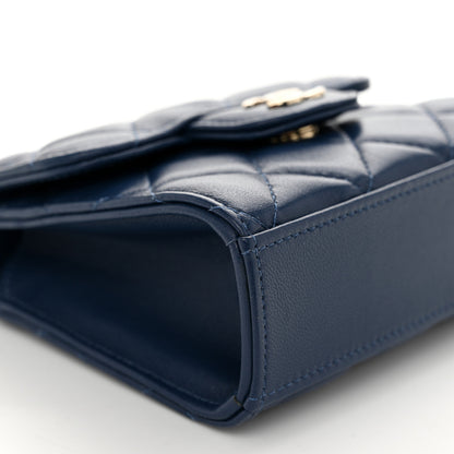 Chanel Lambskin Quilted Top Handle Clutch With Chain Blue 9 of 11