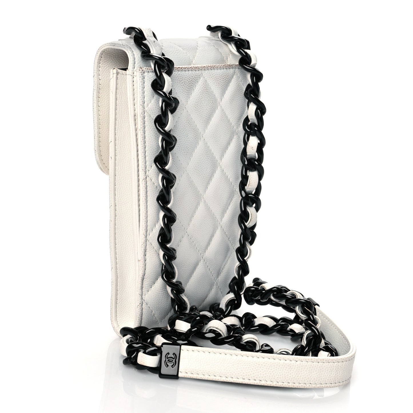 Caviar Quilted My Everything Clutch With Chain White Black