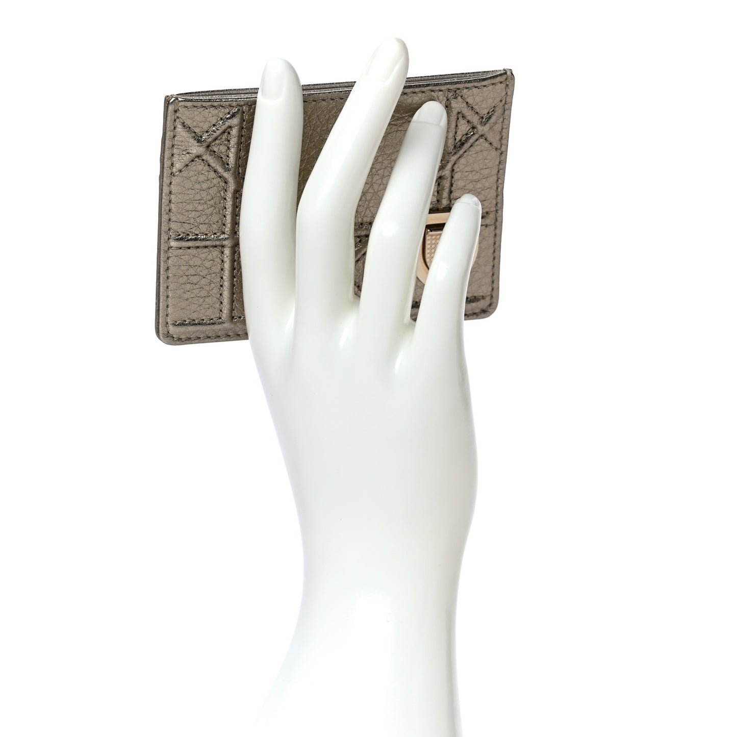 Metallic Grained Calfskin Cannage Diorama Card Holder Gold