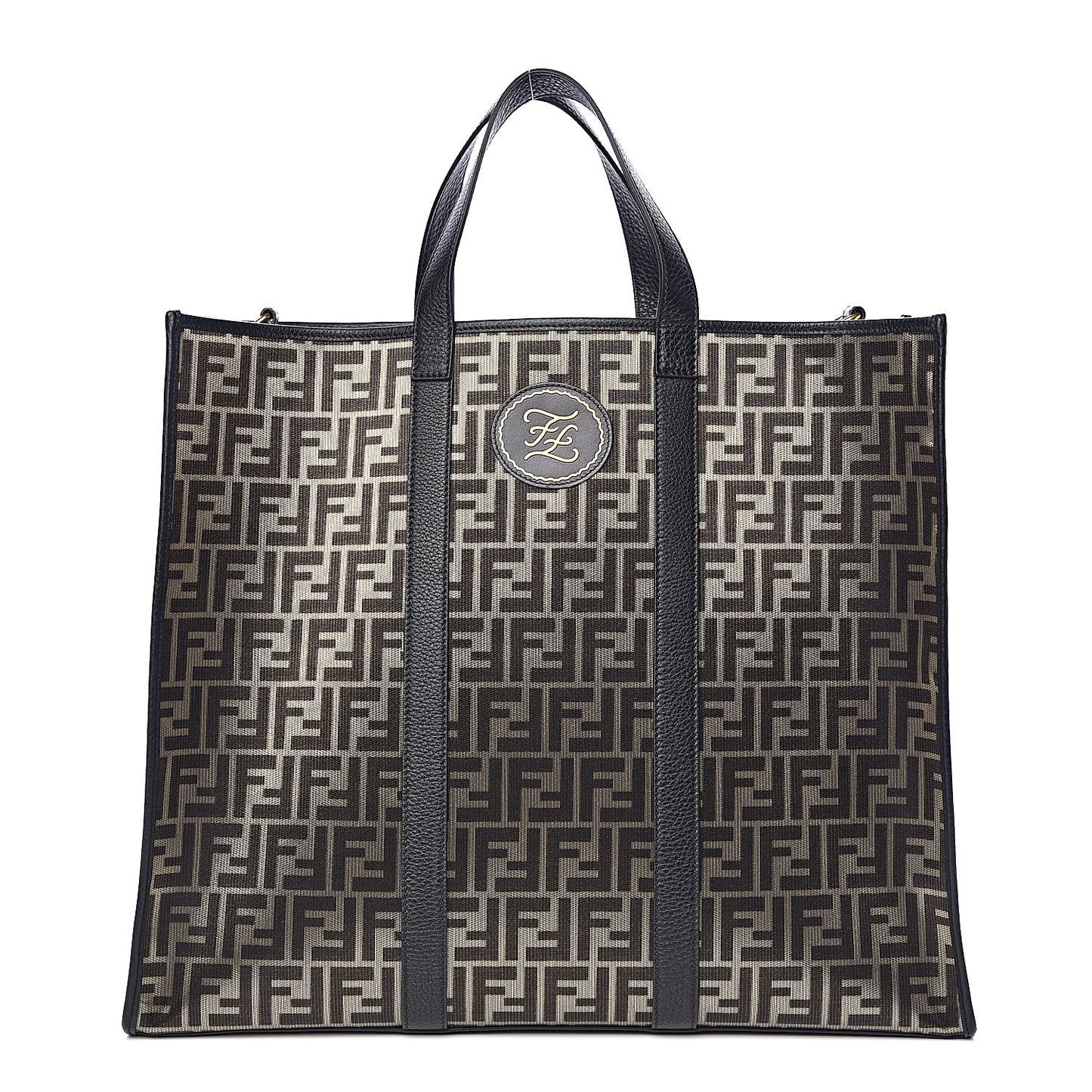 Fabric Jacquard Cuoio Roma FF Metallic Thread Karligraphy Tote Gold Black