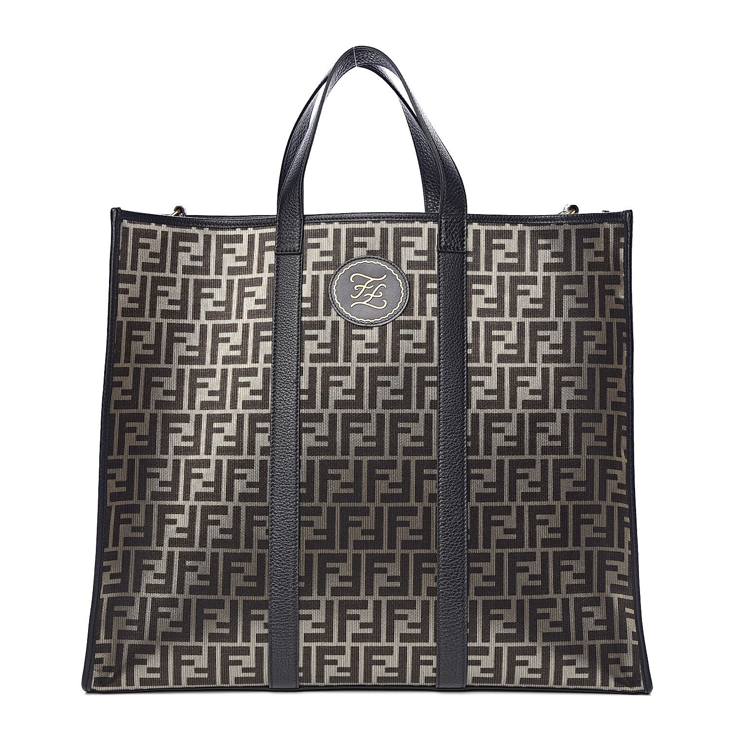 Fendi Fabric Jacquard Cuoio Roma FF Metallic Thread Karligraphy Tote Gold Black 1 of 10