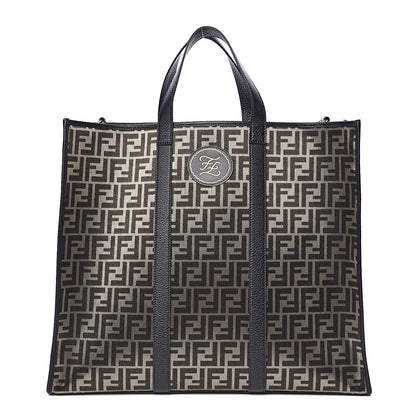 Fendi Fabric Jacquard Cuoio Roma FF Metallic Thread Karligraphy Tote Gold Black 1 of 10