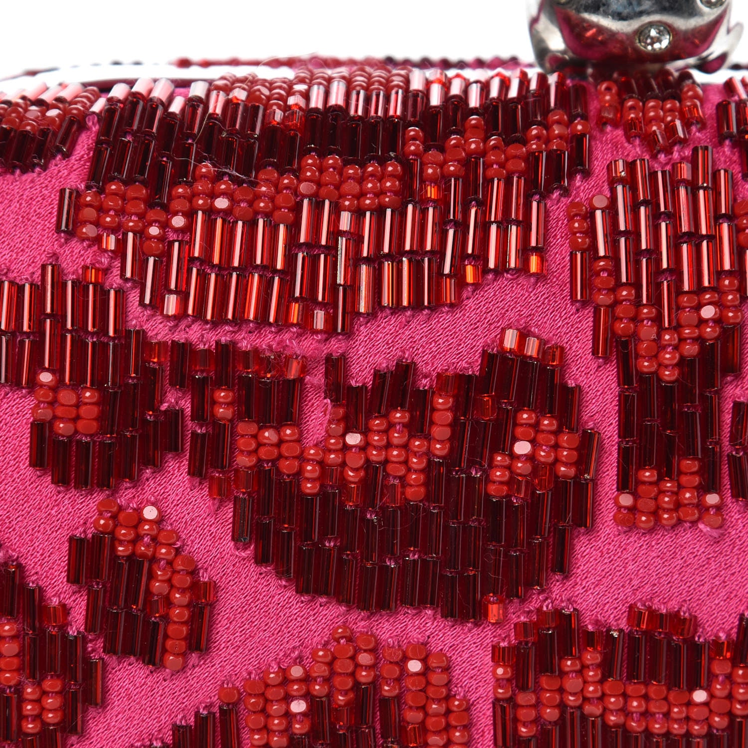 Alexander McQueen Satin Beaded Leopard Skull Box Clutch Red Pink 9 of 10