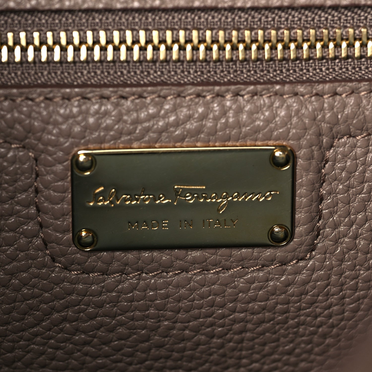 Salvatore Ferragamo Hammered Calfskin Double Handle Medium Amy Tote Fango Blue Haze 6 of 8