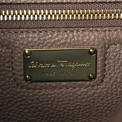 Salvatore Ferragamo Hammered Calfskin Double Handle Medium Amy Tote Fango Blue Haze 6 of 8